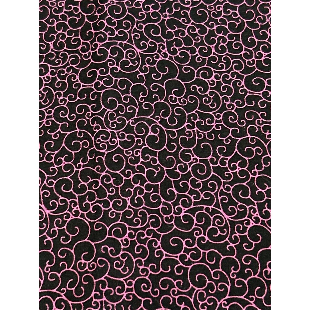 Hot Pink Swirls on Black Cotton Quilting Fabric The Gallery Choice Fabrics 1.1 Y
